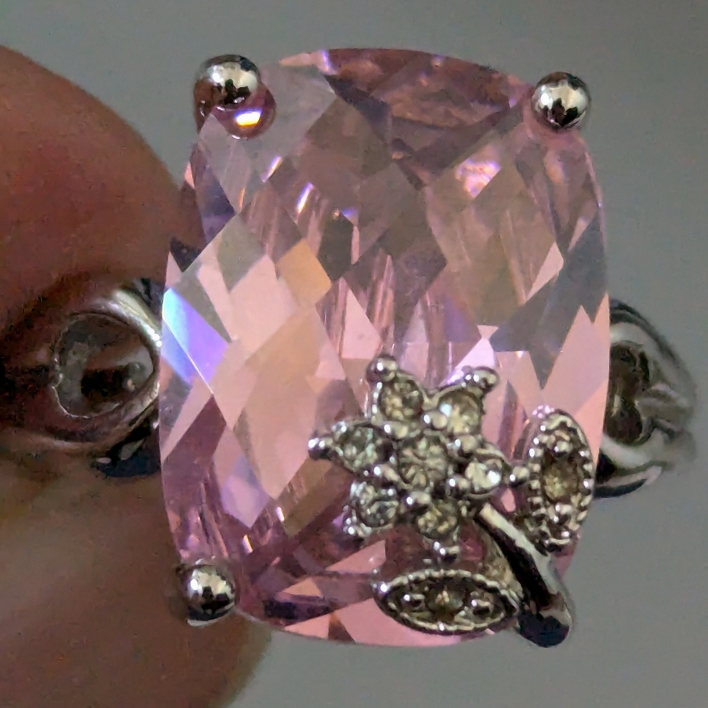Charles Winston Silver pink quartz ring size 6